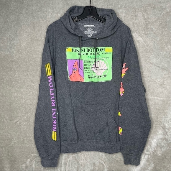 Spongebob Squarepants Patrick Star Driver License I.D. Grey Hoodie Size Large - Picture 1 of 6